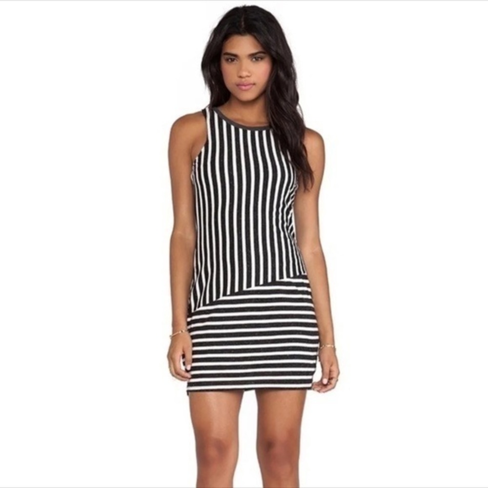 Sanctuary Black & White Striped Sleeveless Short Dress Large